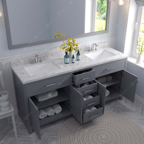 Wade Logan® Amilia 72'' Free Standing Double Bathroom Vanity with Quartz Top & Reviews | Wayfair